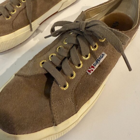 SUPERGA S003SRO Tan Suede Sneaker Gold Eyelets Size EU 39.5 US W 8.5 US M 7 - Picture 1 of 11